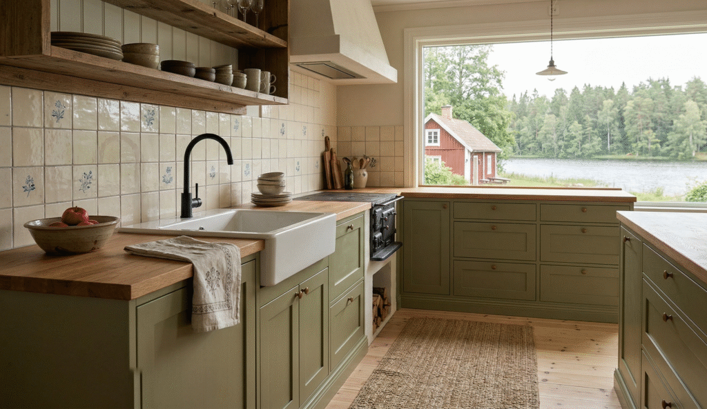 Visar ett grönt kök med utsikt över Klarälven