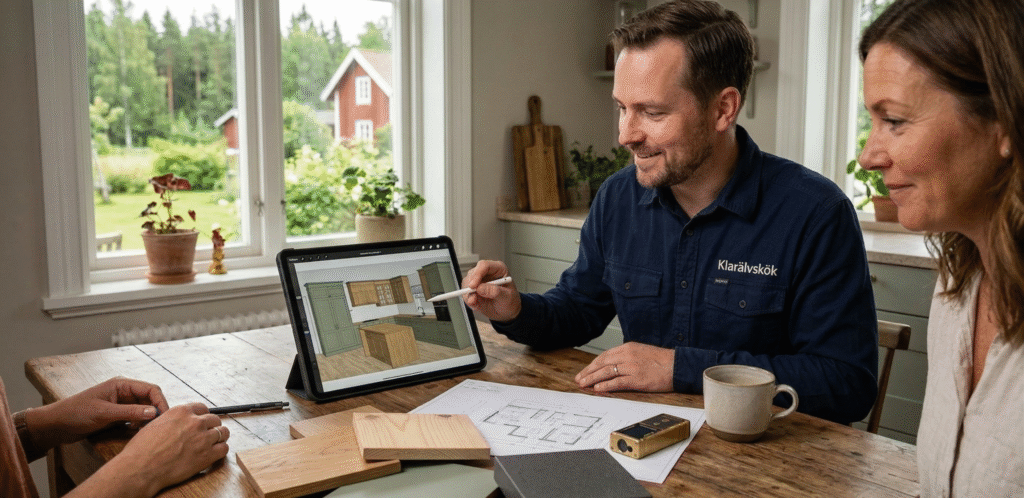 Hembesök planering pågår vid köksbordet